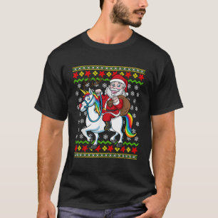 Santa Claus On Unicorn Ugly Christmas Holiday Kids T-Shirt