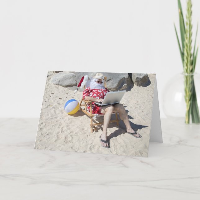 Santa Claus on vacation at beach Holiday Card (Front)