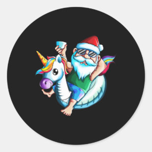 Santa Claus On Vacation Pool Christmas In Summer Classic Round Sticker
