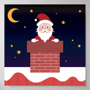 Santa Claus on Xmas night down the Chimney Poster