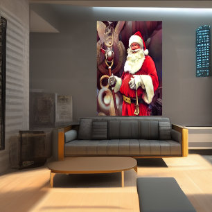 Santa Claus one a viking ship AI Art Poster