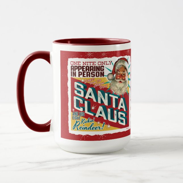 Santa Claus! One Night Only! Retro Poster Design Mug (Left)