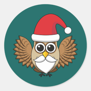 Santa Claus Owl Classic Round Sticker