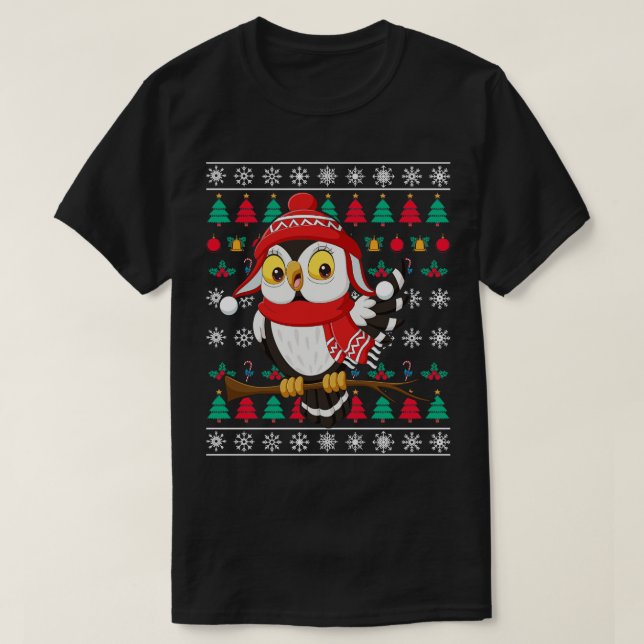 Santa Claus Owl Ugly Christmas T-Shirt (Design Front)