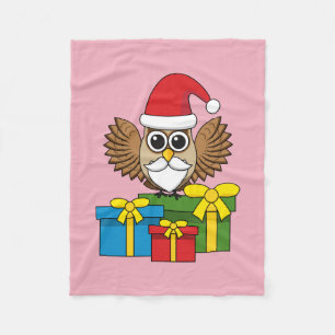 Santa Claus Owl with Presents Fleece Blanket