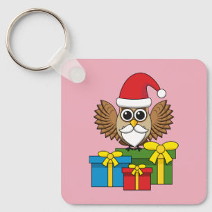 Santa Claus Owl with Presents Key Ring