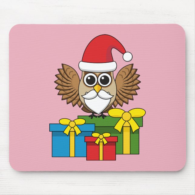 Santa Claus Owl with Presents Mouse Mat (Front)