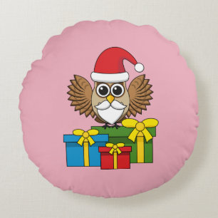 Santa Claus Owl with Presents Round Cushion