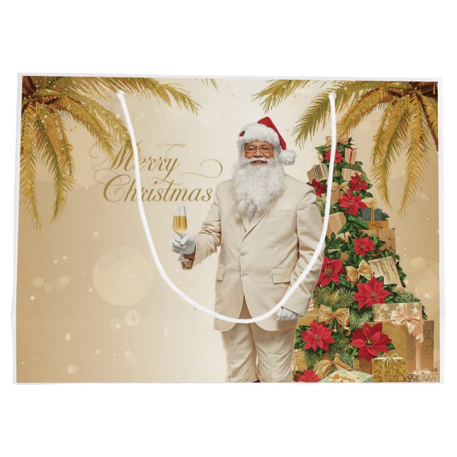 Santa Claus Palm Tree Glam Christmas Gift Bag Set (Back)