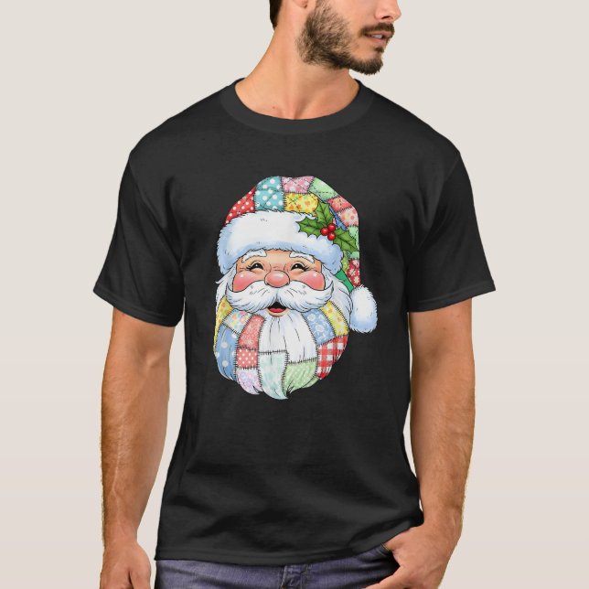 Santa Claus Patchwork Christmas Xmas Family Pajama T-Shirt (Front)