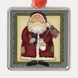 Santa Claus Patriotic Country Christmas Keepsake Metal Tree Decoration