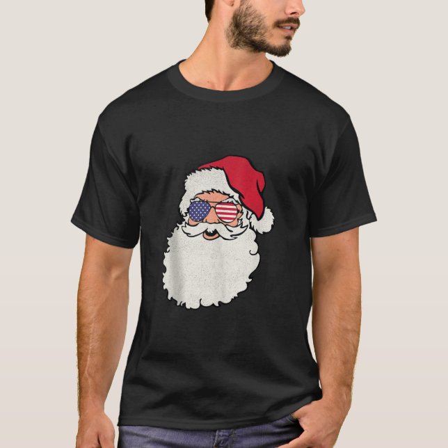 Santa Claus Patriotic USA Sunglasses Christmas in  T-Shirt (Front)