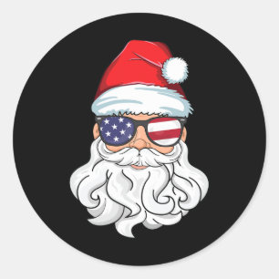 Santa Claus Patriotic Usa Sungles Kids Christmas I Classic Round Sticker