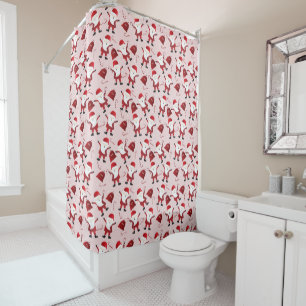 Santa Claus Pattern Candy Canes Snowflakes Red Shower Curtain