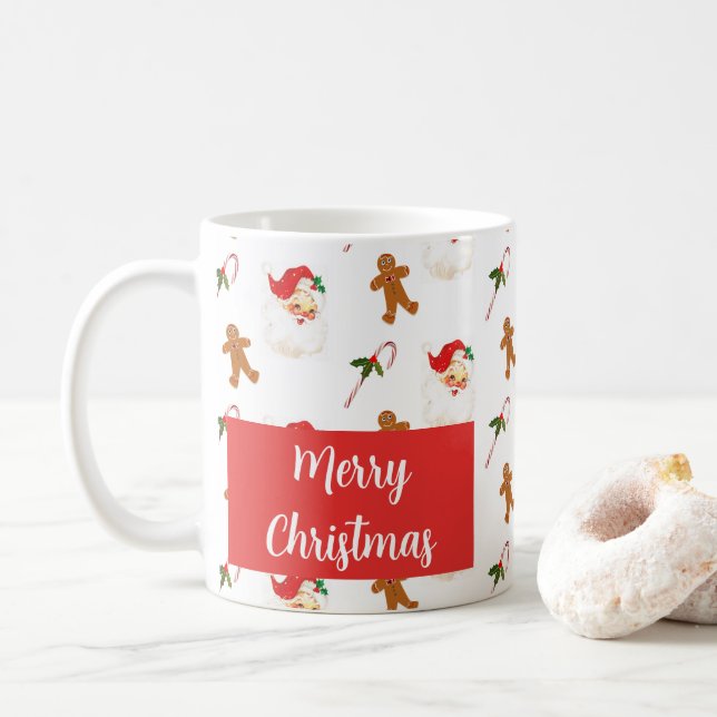 Santa Claus Pattern Merry Christmas  Coffee Mug (With Donut)