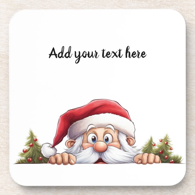Santa Claus Peeking Christmas Tree Coaster (Front)
