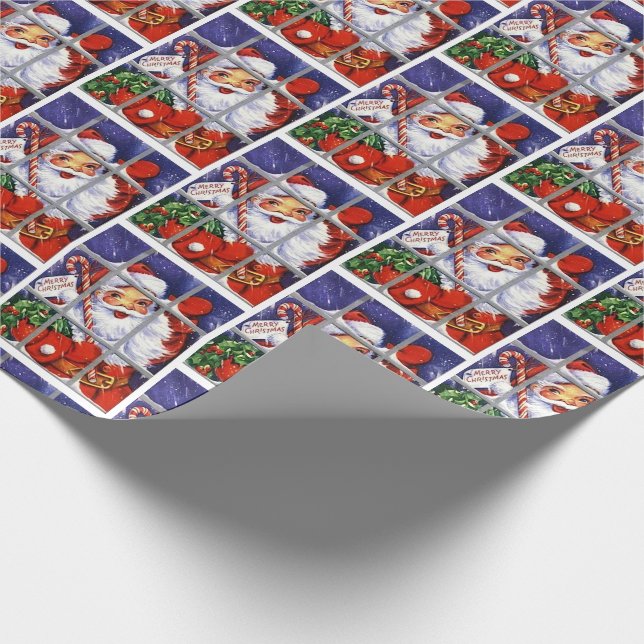 Santa Claus peeking in your window retro wrapping Wrapping Paper (Corner)