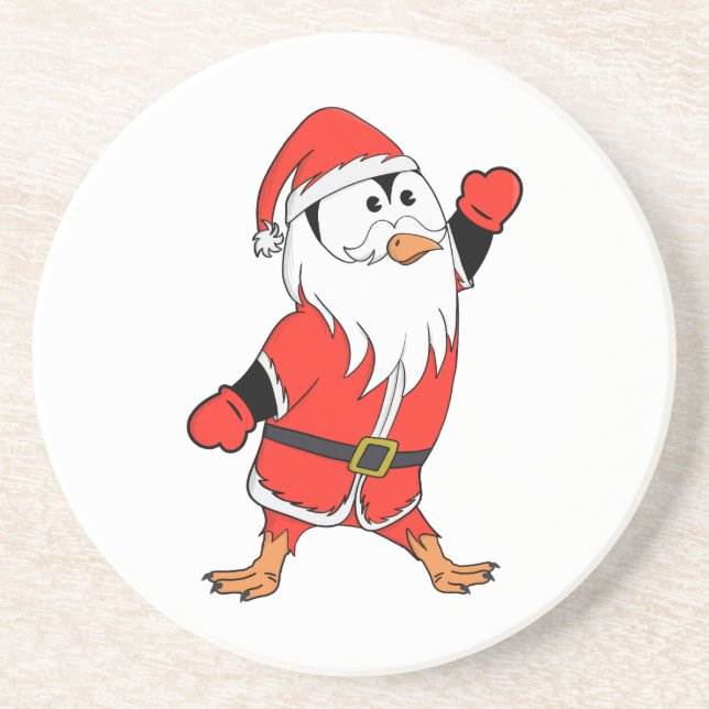 Santa Claus Penguin Ready for Christmas Coaster (Front)