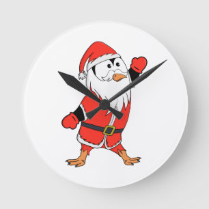 Santa Claus Penguin Ready for Christmas Round Clock