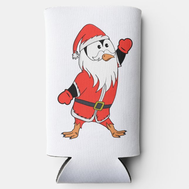 Santa Claus Penguin Ready for Christmas Seltzer Can Cooler (Front)