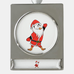 Santa Claus Penguin Ready for Christmas Silver Plated Banner Ornament