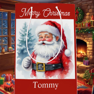 Santa Claus Personalise Merry Christmas Medium Gift Bag