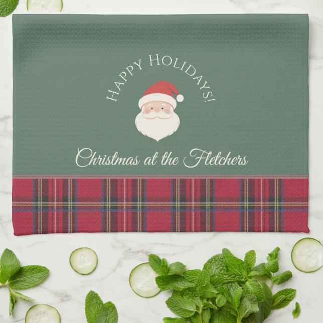 Santa Claus Personalised Name & Text Christmas Tea Towel (Folded)
