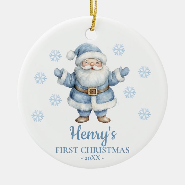 Santa Claus Personalized Baby's First Christmas Ceramic Tree Decoration (Front)