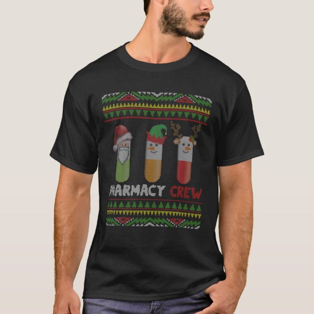 Santa Claus Pharmacy Crew Christmas Pills Snowman T-Shirt (Front)