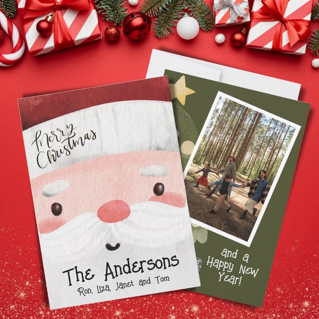 Santa Claus Photo Gifts Merry Christmas Tree Holiday Card (Creator Uploaded)