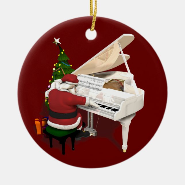 Santa Claus Pianist Ceramic Tree Decoration (Front)