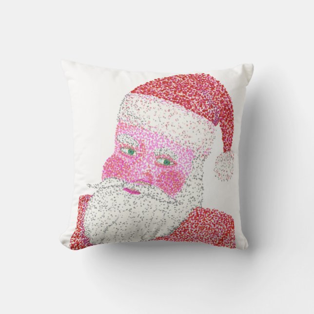 Santa Claus Pillow, Two Sided Drawing Pointillism Cushion (Front)