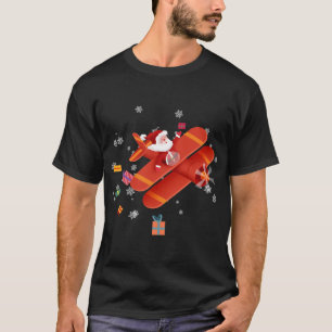 Santa Claus Pilot Flying Aeroplane Merry Christmas T-Shirt