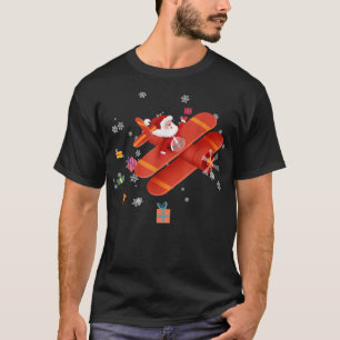 Santa Claus Pilot Flying Aeroplane Merry Christmas T-Shirt