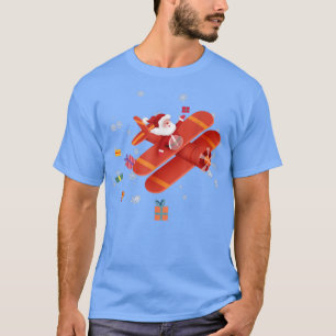 Santa Claus Pilot Flying Airplane Merry Christmas T-Shirt
