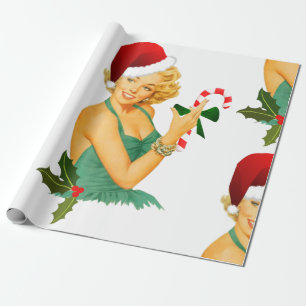 santa claus pin up wrapping paper