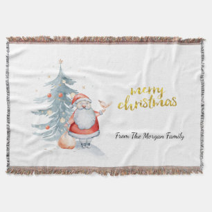 Santa Claus Pine Tree Christmas  Throw Blanket