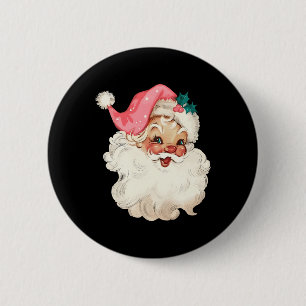 Santa Claus Pink Christmas Face Old Xmas Vintage P 6 Cm Round Badge