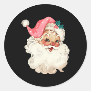 Santa Claus Pink Christmas Face Old Xmas Vintage P Classic Round Sticker