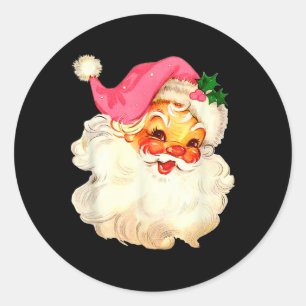 Santa Claus Pink Christmas Face Old Xmas Vintage P Classic Round Sticker