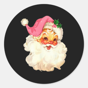 Santa Claus Pink Christmas Face Old Xmas Vintage P Classic Round Sticker