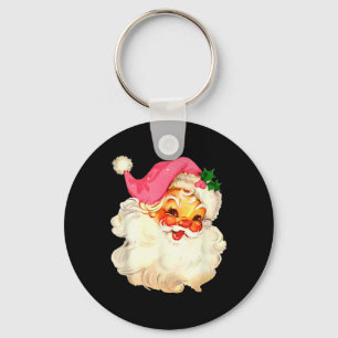 Santa Claus Pink Christmas Face Old Xmas Vintage P Key Ring