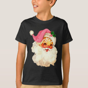 Santa Claus Pink Christmas Face Old Xmas Vintage P T-Shirt