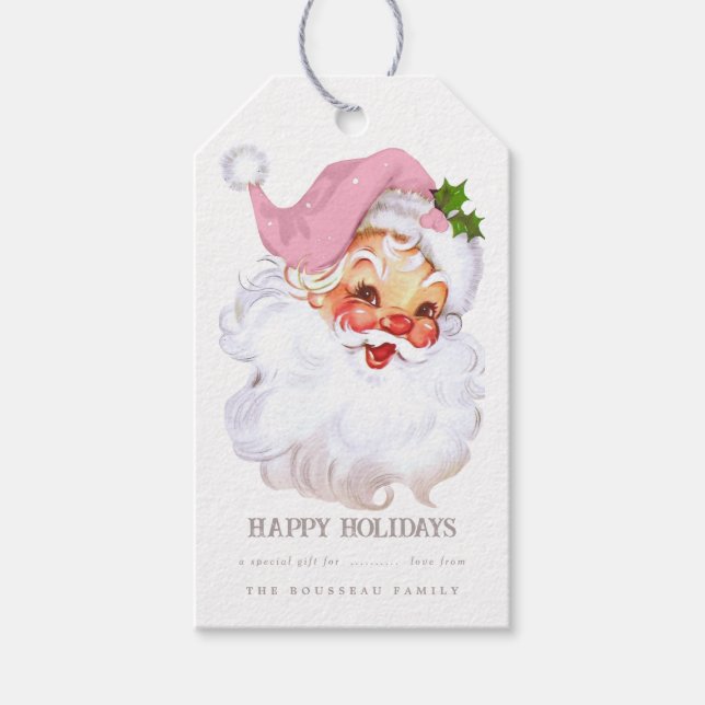 Santa Claus Pink Christmas Gift Tag (Front)