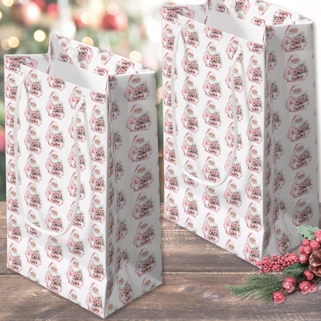 Santa Claus Pink Christmas Small Gift Bag (Santa Claus Pink Christmas Small Gift Bag)