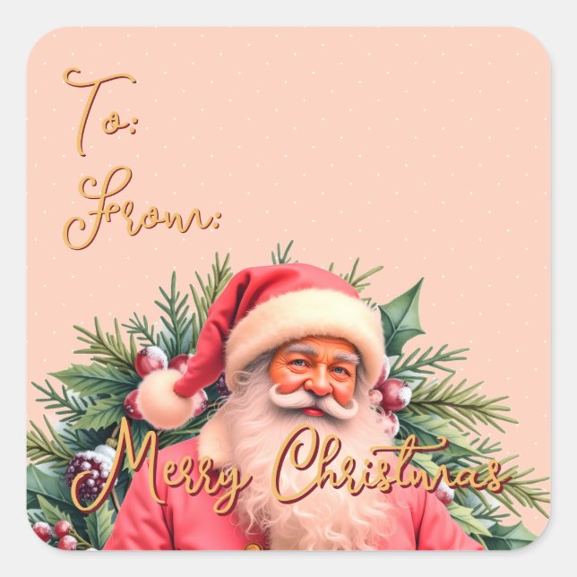 Santa Claus Pink Elegant Square Sticker (Front)