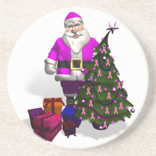 Santa Claus Pink Ribbons Coaster