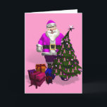 Santa Claus Pink Ribbons Holiday Card<br><div class="desc">lovely xmas tree decorated with a lot of pink ribbon - merry christmas to all supporters survivors and patients</div>