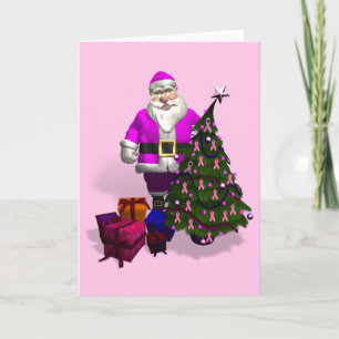 Santa Claus Pink Ribbons Holiday Card