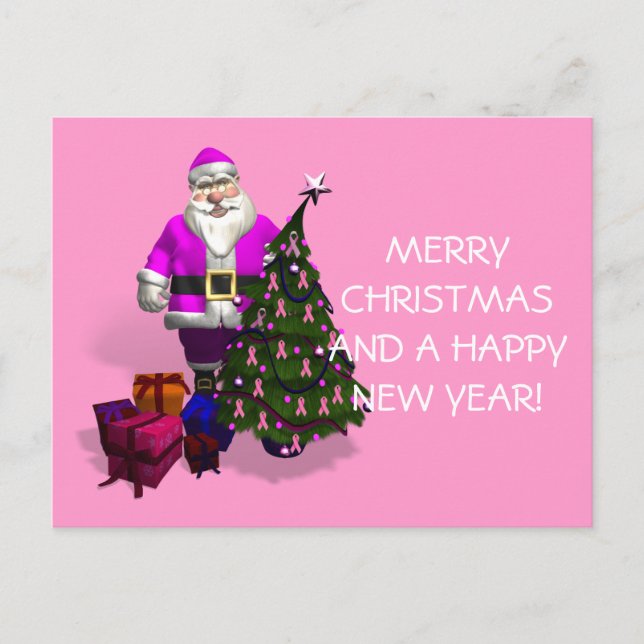 Santa Claus Pink Ribbons Holiday Postcard (Front)